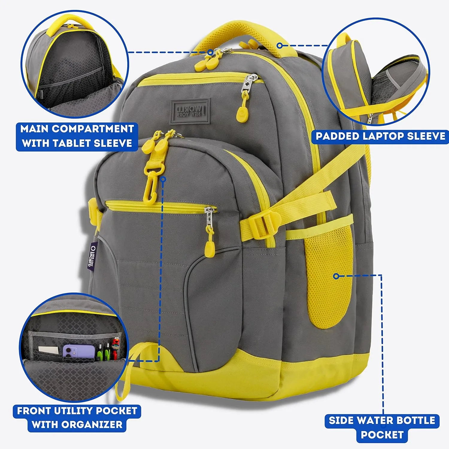 J World New York Atom Multi-compartment Laptop Backpack, Grey, One Size