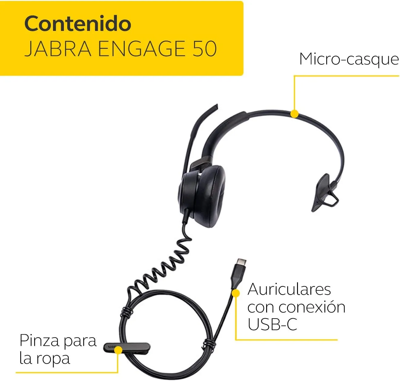 Jabra Engage 50 On-Ear Mono Headset - Microsoft Certified Digital Headphones with Cable - Passive Noise Cancelling for Softphones and Web Clients - USB-C Cable - Black