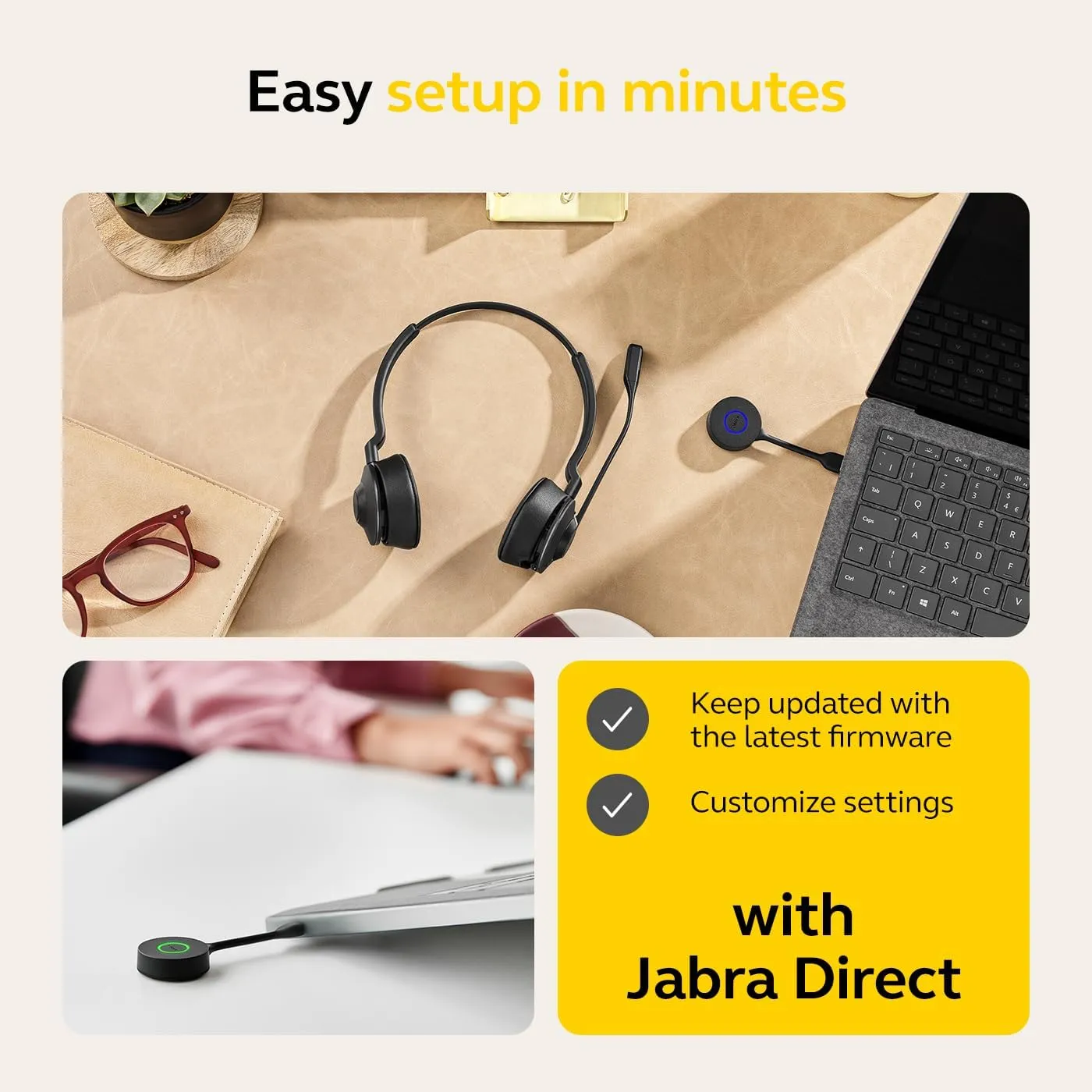 Jabra Engage 55 SE (Second Edition) Dual-Ear Wireless Headset w/Link 400 USB-A DECT Adapter – Noise-Cancelling Microphone, Extensive Range – MS Teams Certified, Works with All Other Platforms, Black