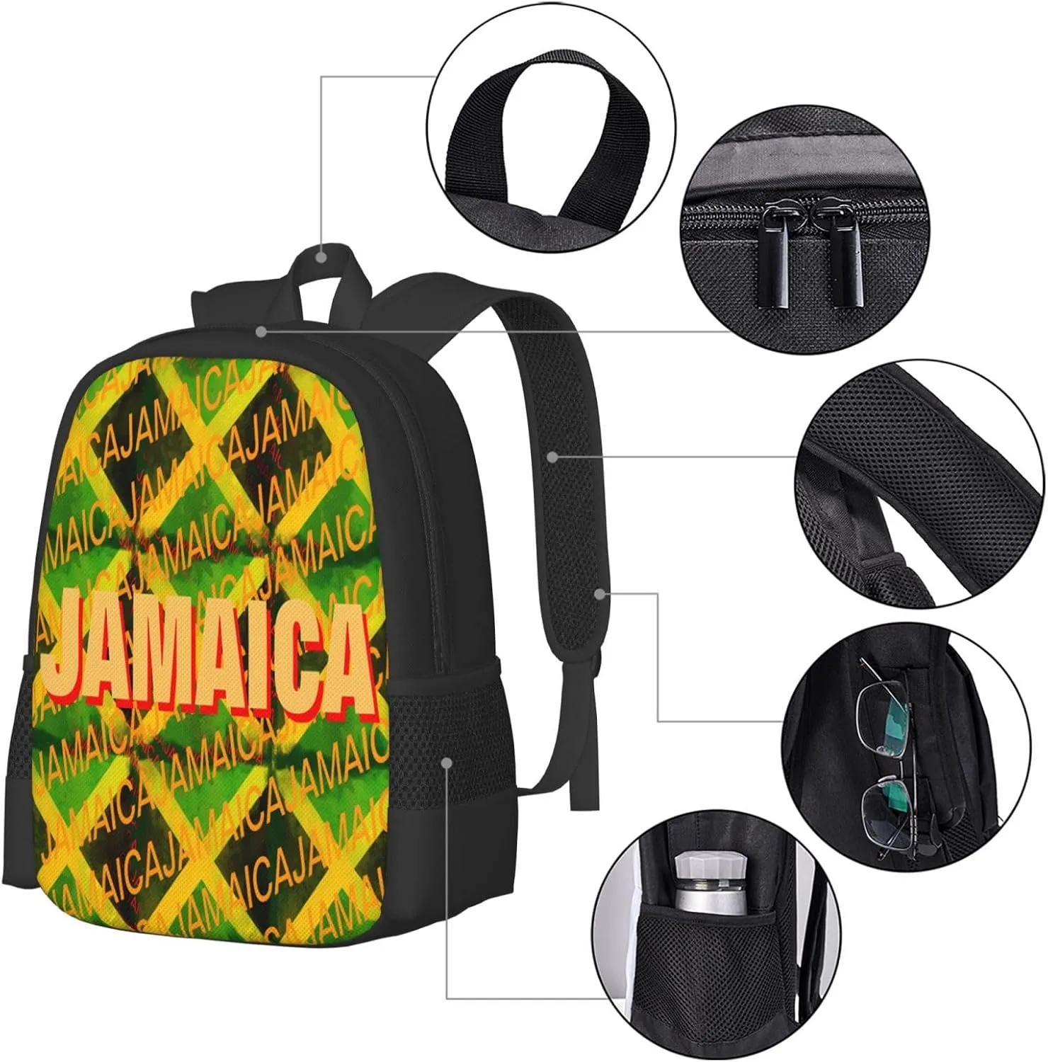Jamaica Roots Jamaican Flag Casual Backpacks Large Capacity Backpack Laptop Rucksack Sport Daypack Commuter Bags with Adjustable Strap for Traveling Camping