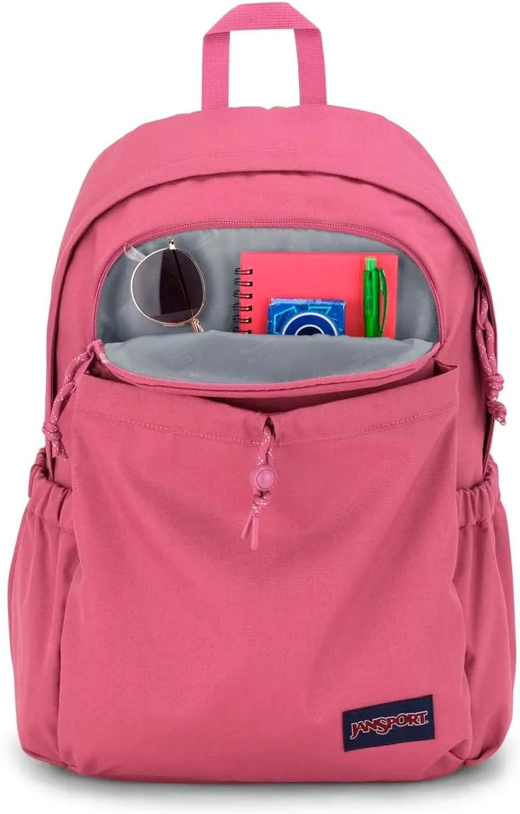 JanSport Lounge Pack – Large Main Compartment, Dual Water Bottle Pockets, Front Drawcord Pocket, Padded Laptop Sleeve, Mauve Haze
