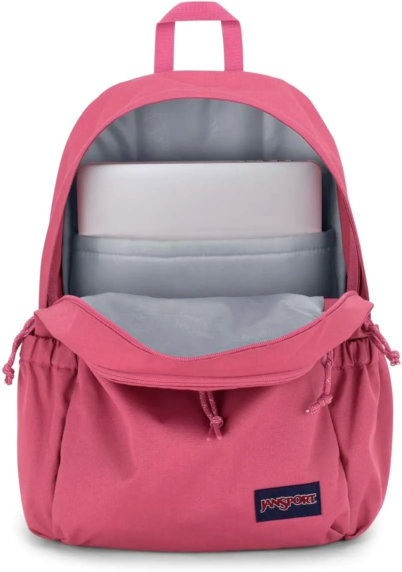 JanSport Lounge Pack – Large Main Compartment, Dual Water Bottle Pockets, Front Drawcord Pocket, Padded Laptop Sleeve, Mauve Haze