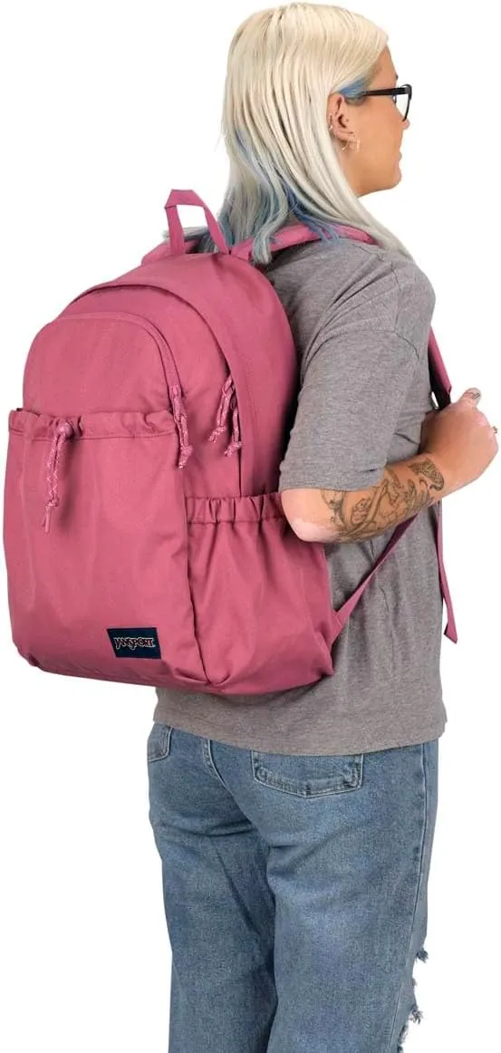 JanSport Lounge Pack – Large Main Compartment, Dual Water Bottle Pockets, Front Drawcord Pocket, Padded Laptop Sleeve, Mauve Haze