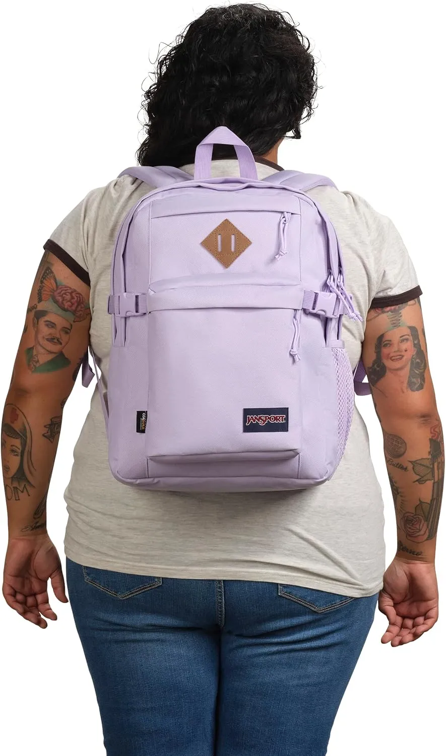 JanSport Main Campus FX Backpack - Travel or Work Bag w 15-Inch Laptop Pack with Leather Trim, Pastel Lilac