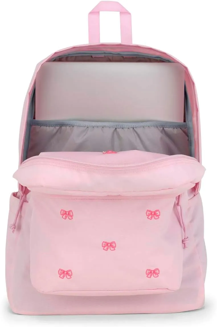 JanSport Superbreak Plus FX Backpack - Work, Travel, or Laptop Bag with Water Bottle Pocket - Embroidered Bows