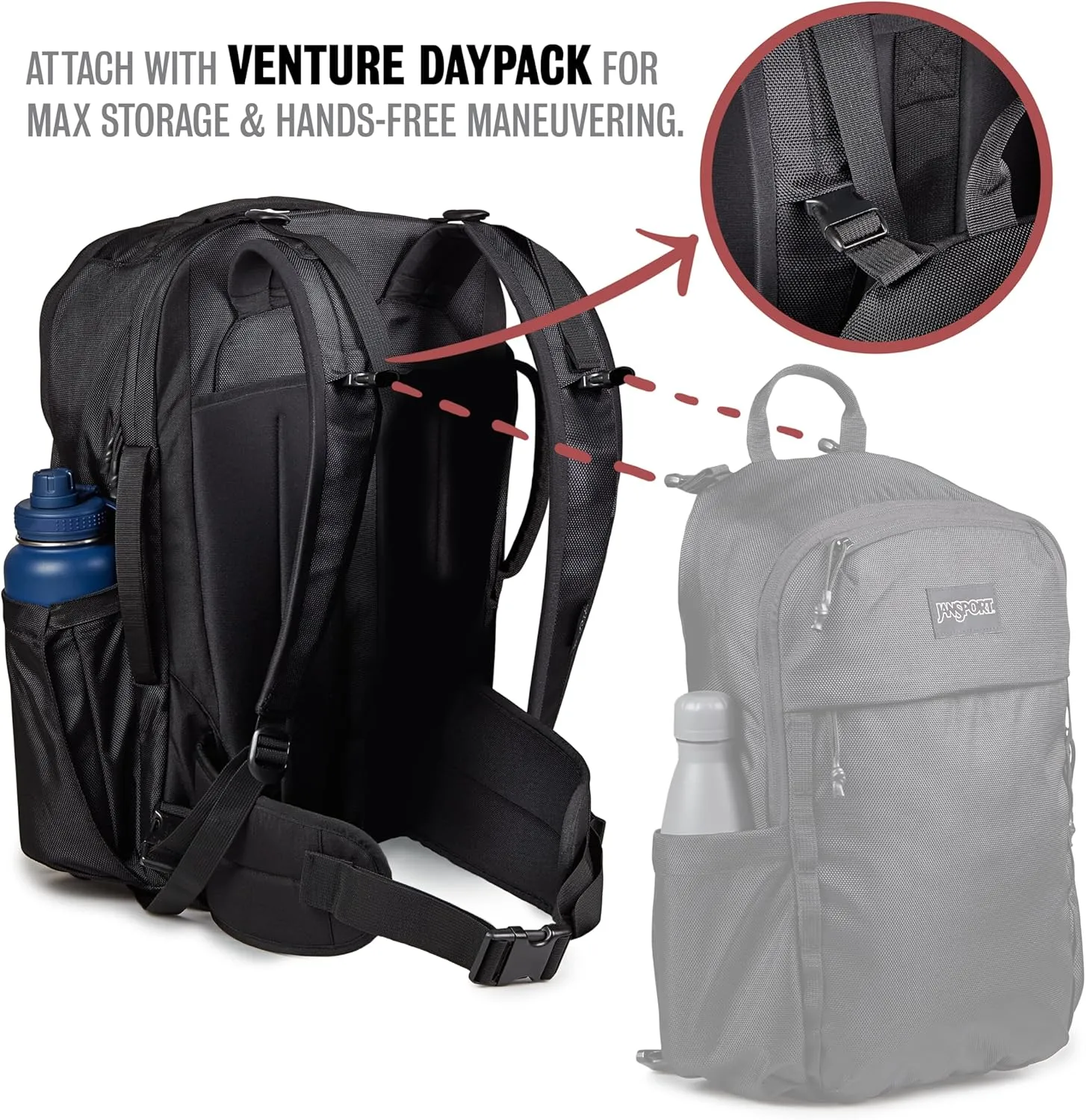 JanSport Venture Daypack – Travel Pack With Large Main Compartment, Padded Laptop Sleeve, Dual Water Bottle Pockets, and Attachment Buckles, Cargo Green