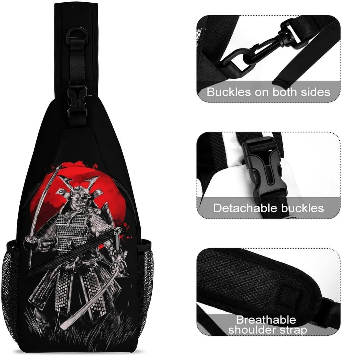 Japanese Samurai Graphic Sling Backpack Man Women Crossbody Backpack Chest Bag Cycling Daypack Shoulder Bag Casual Daypacks Leisure Backpacks