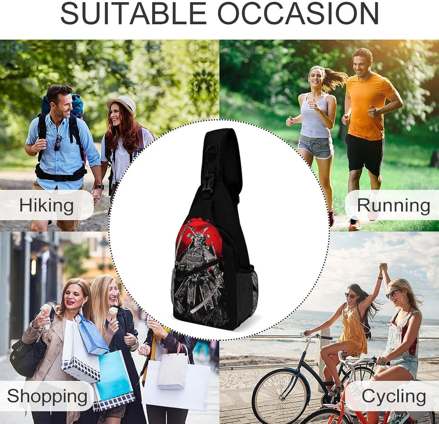 Japanese Samurai Graphic Sling Backpack Man Women Crossbody Backpack Chest Bag Cycling Daypack Shoulder Bag Casual Daypacks Leisure Backpacks