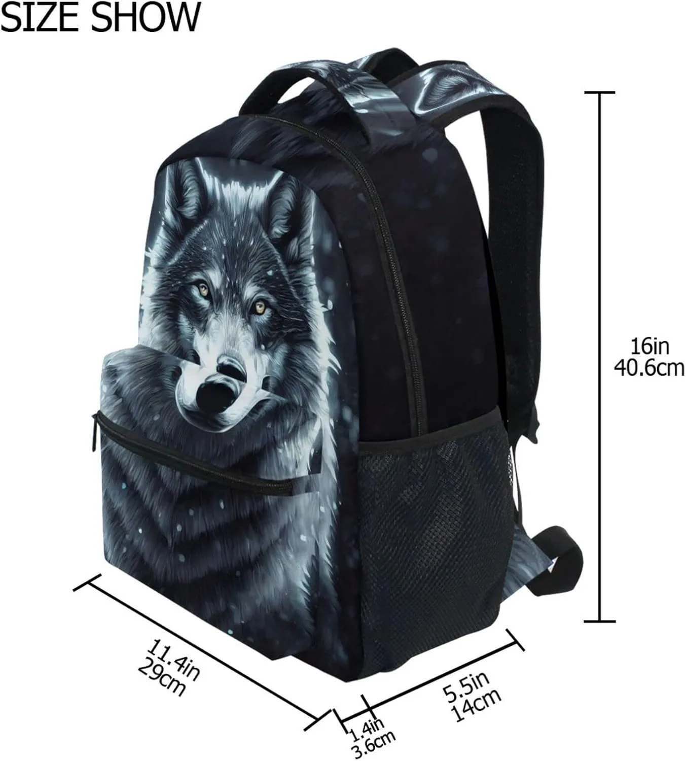 JIPONI Art Wolf Backpack For Girls Boys, Student School Bag Bookbag Travel Laptop Backpack Purse Daypack