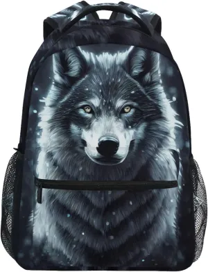 JIPONI Art Wolf Backpack For Girls Boys, Student School Bag Bookbag Travel Laptop Backpack Purse Daypack