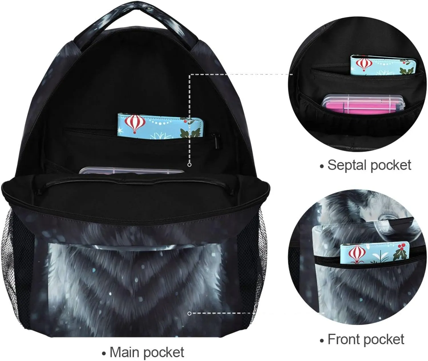 JIPONI Art Wolf Backpack For Girls Boys, Student School Bag Bookbag Travel Laptop Backpack Purse Daypack