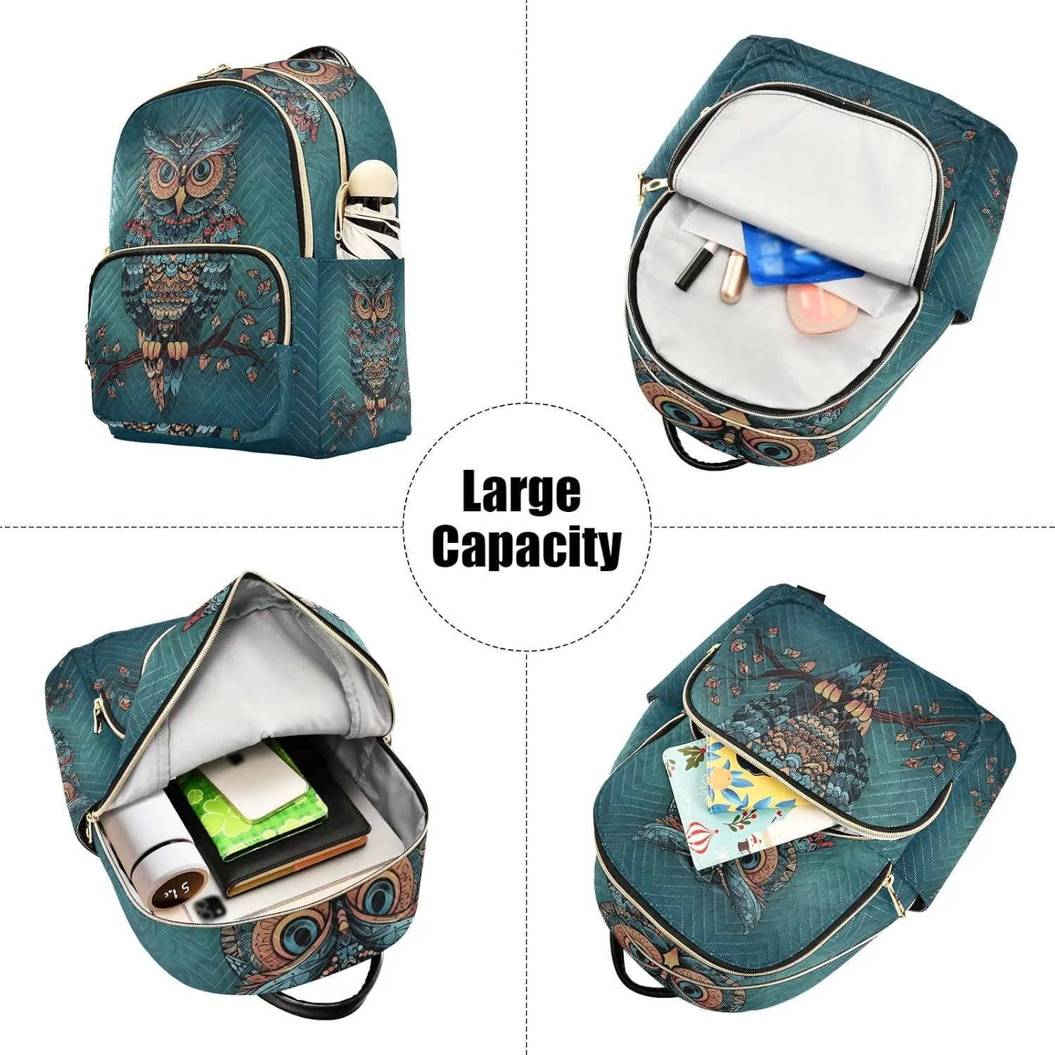 JIPONI Folk Style Owl Small Backpack for Women, Travel Purse Back Pack, Casual Daypack, Lightweight Bag-S
