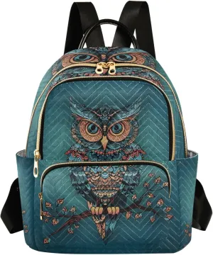 JIPONI Folk Style Owl Small Backpack for Women, Travel Purse Back Pack, Casual Daypack, Lightweight Bag-S
