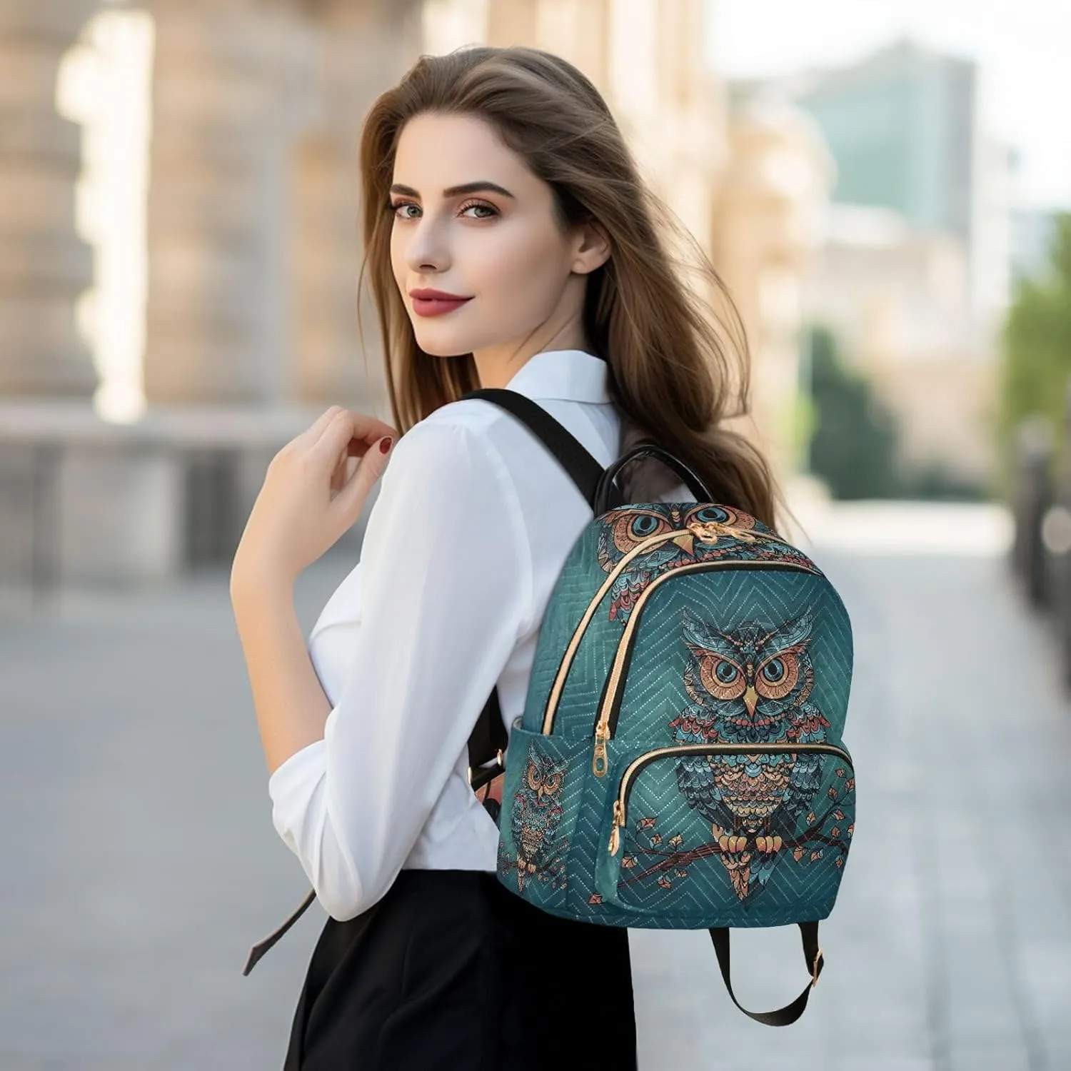 JIPONI Folk Style Owl Small Backpack for Women, Travel Purse Back Pack, Casual Daypack, Lightweight Bag-S