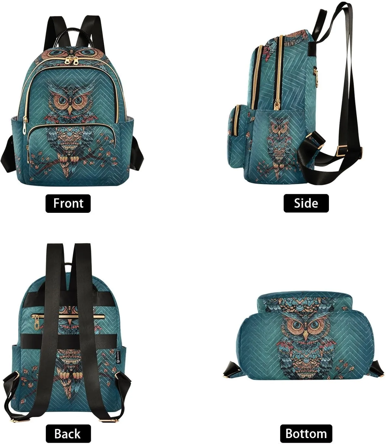 JIPONI Folk Style Owl Small Backpack for Women, Travel Purse Back Pack, Casual Daypack, Lightweight Bag-S