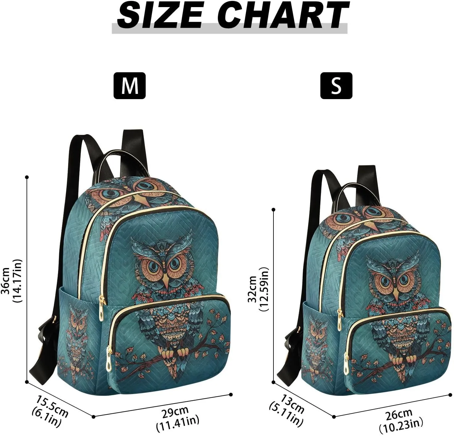 JIPONI Folk Style Owl Small Backpack for Women, Travel Purse Back Pack, Casual Daypack, Lightweight Bag-S