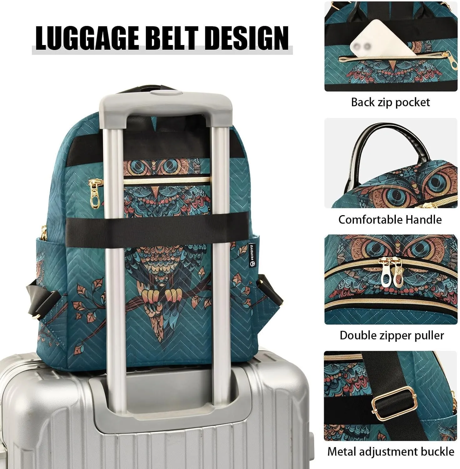 JIPONI Folk Style Owl Small Backpack for Women, Travel Purse Back Pack, Casual Daypack, Lightweight Bag-S