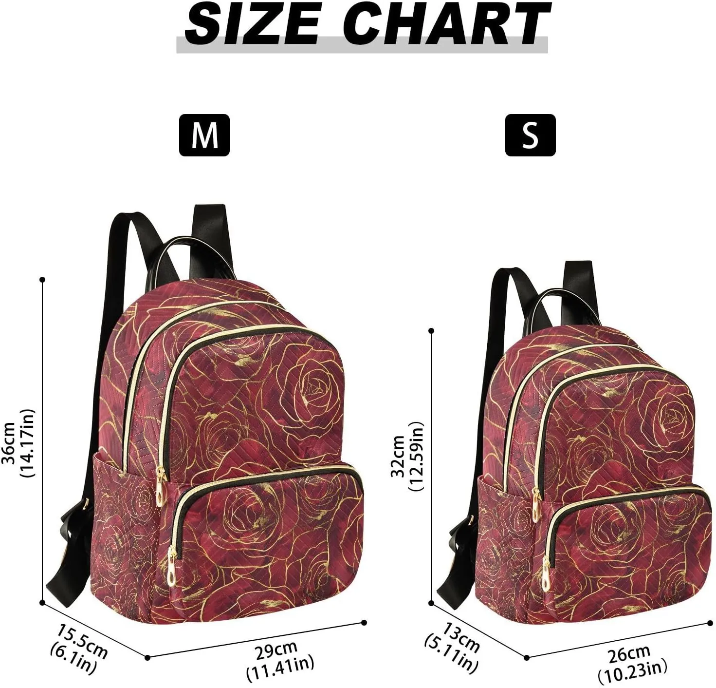 JIPONI Gold Rim Red Roses Small Backpack for Women, Travel Purse Back Pack, Casual Daypack, Lightweight Bag-S