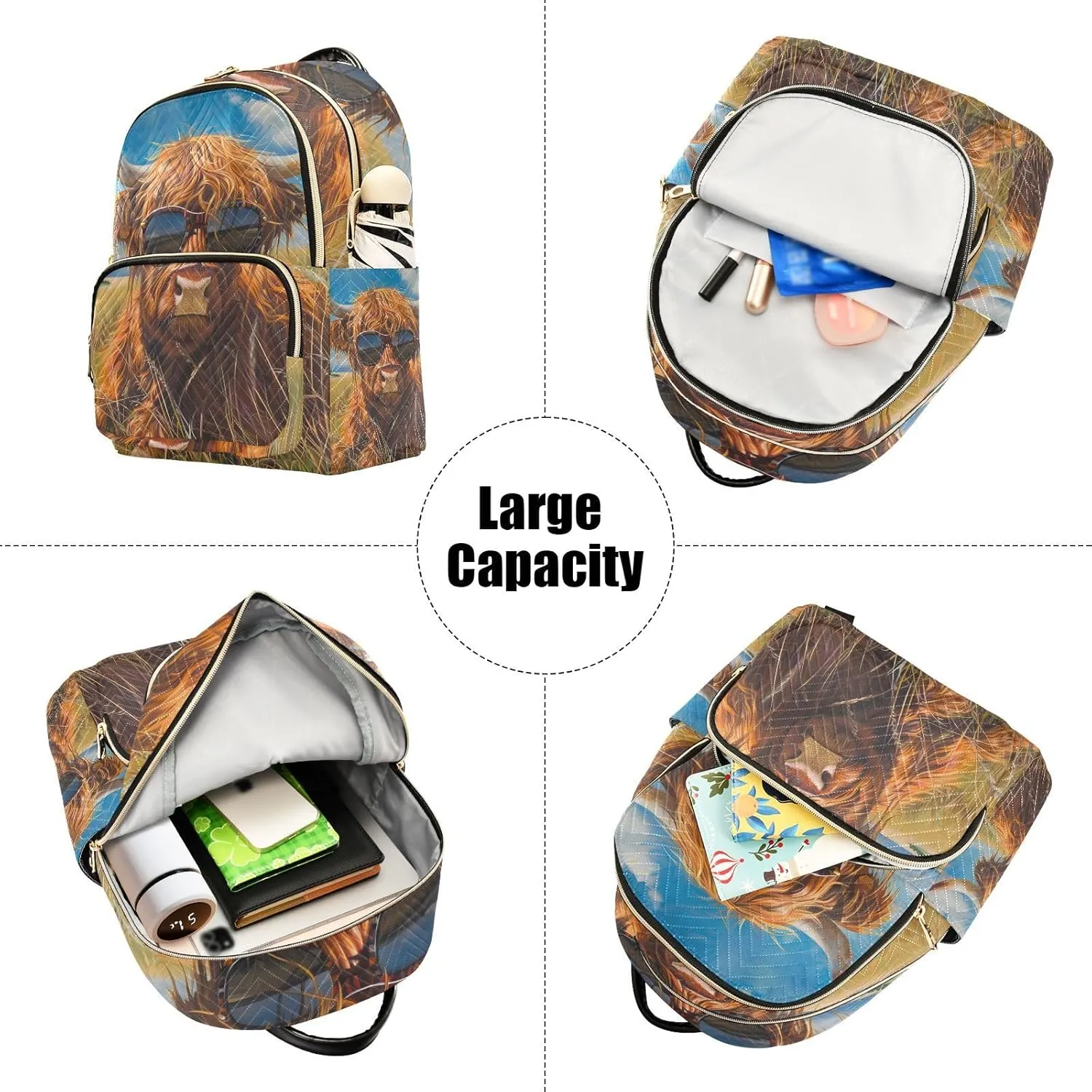 JIPONI Highland Cattle Grasslands Small Backpack for Women, Travel Purse Back Pack, Casual Daypack, Lightweight Bag-S