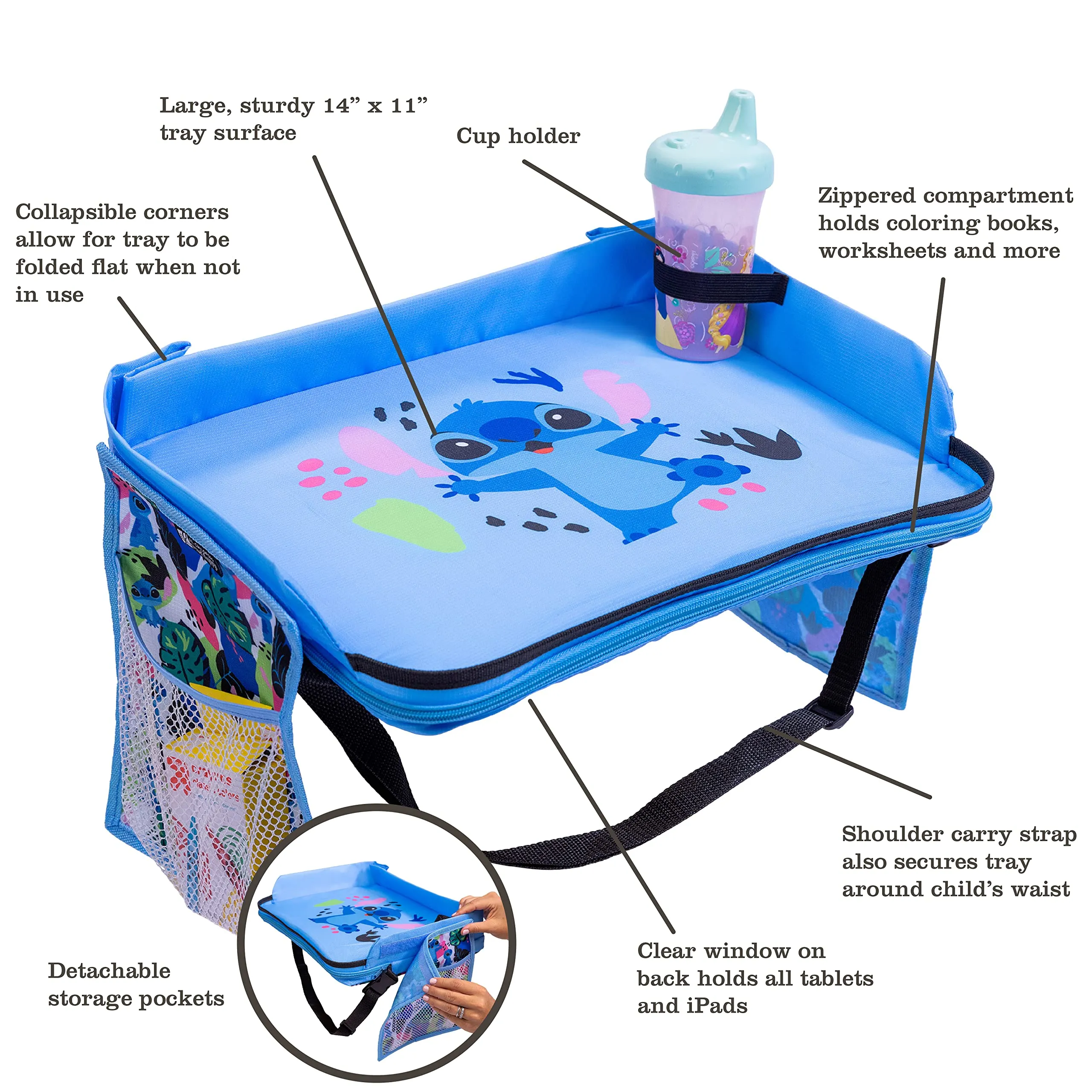 J.L. Childress Disney Baby by 3-in-1 Travel Tray & iPad Tablet Holder, Car Seat Lap Tray for Toddlers & Kids
