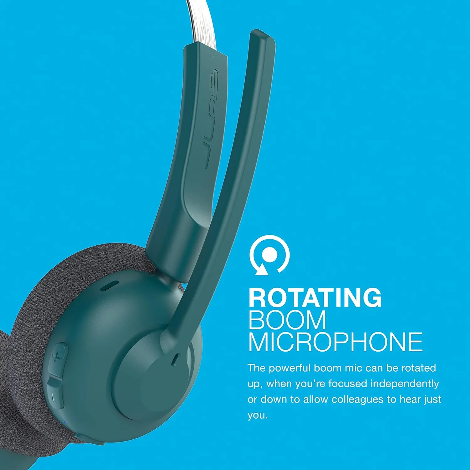 JLab Go Work Pop On-Ear Wireless Headset, Teal, 50  Hours Playtime, Bluetooth Multipoint, Rotating Boom Mic, Noise Canceling MEMS Microphone, Light-Weight and Portable, for PC/Mac or Mobile