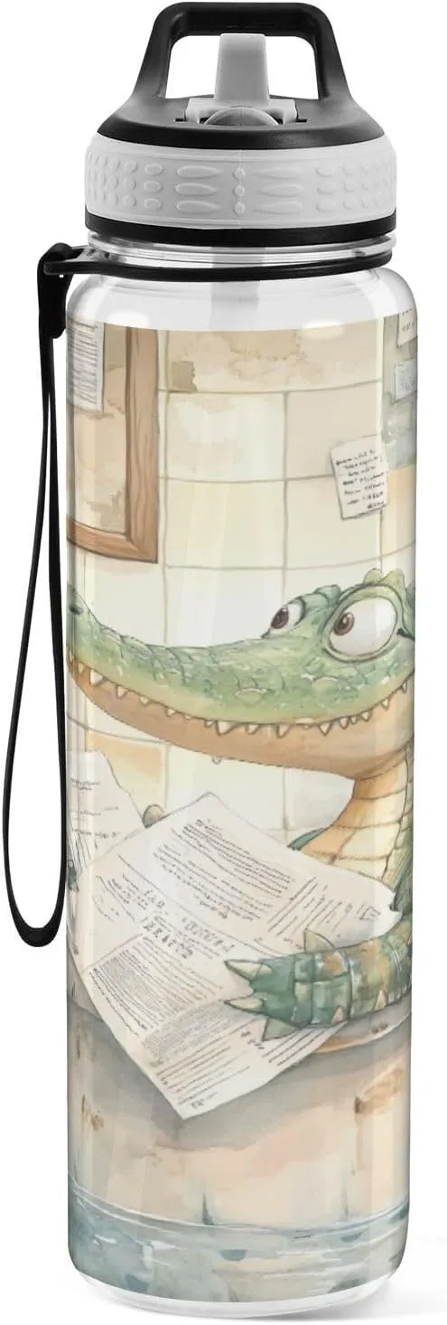 Joisal Alligator Bath Cartoon 32oz Reusable Sports Water Bottle BPA-Free Water Jug with Straw