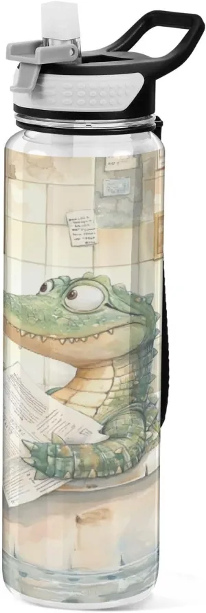 Joisal Alligator Bath Cartoon 32oz Reusable Sports Water Bottle BPA-Free Water Jug with Straw