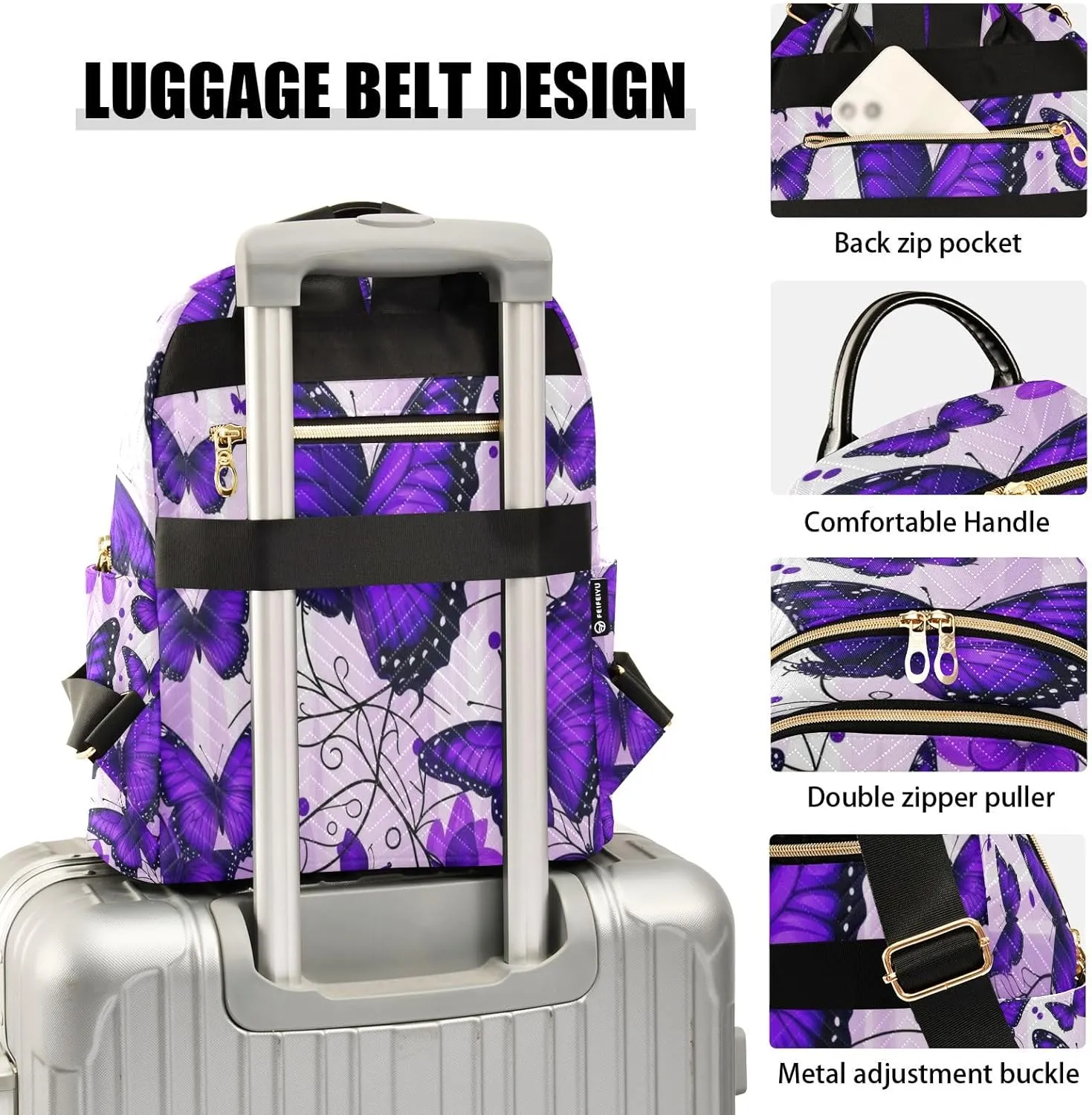 Joisal Butterflies Purple Womens Backpack Anti Theft Travel Backpack for Women Lightweight, College Backpacks for Women