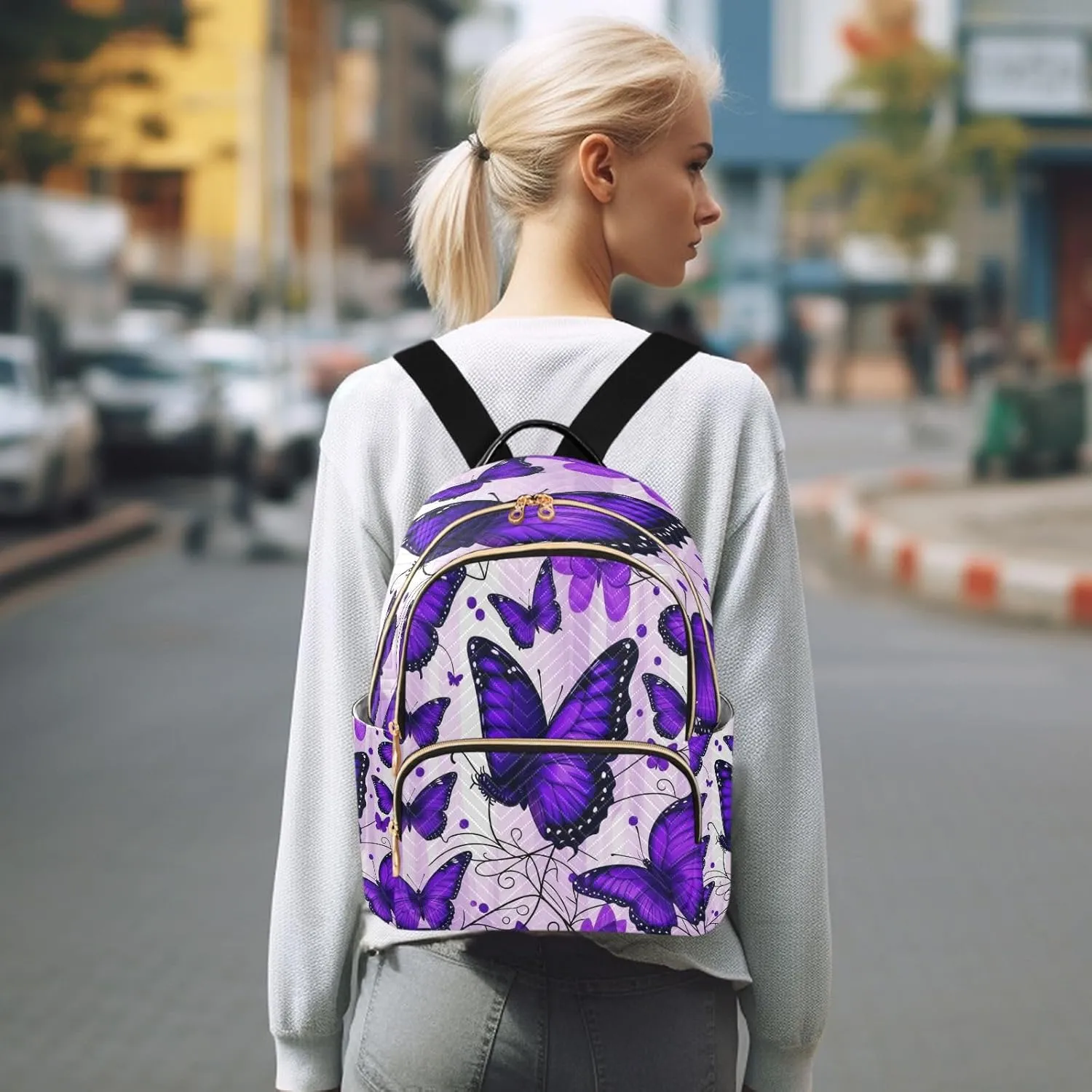 Joisal Butterflies Purple Womens Backpack Anti Theft Travel Backpack for Women Lightweight, College Backpacks for Women