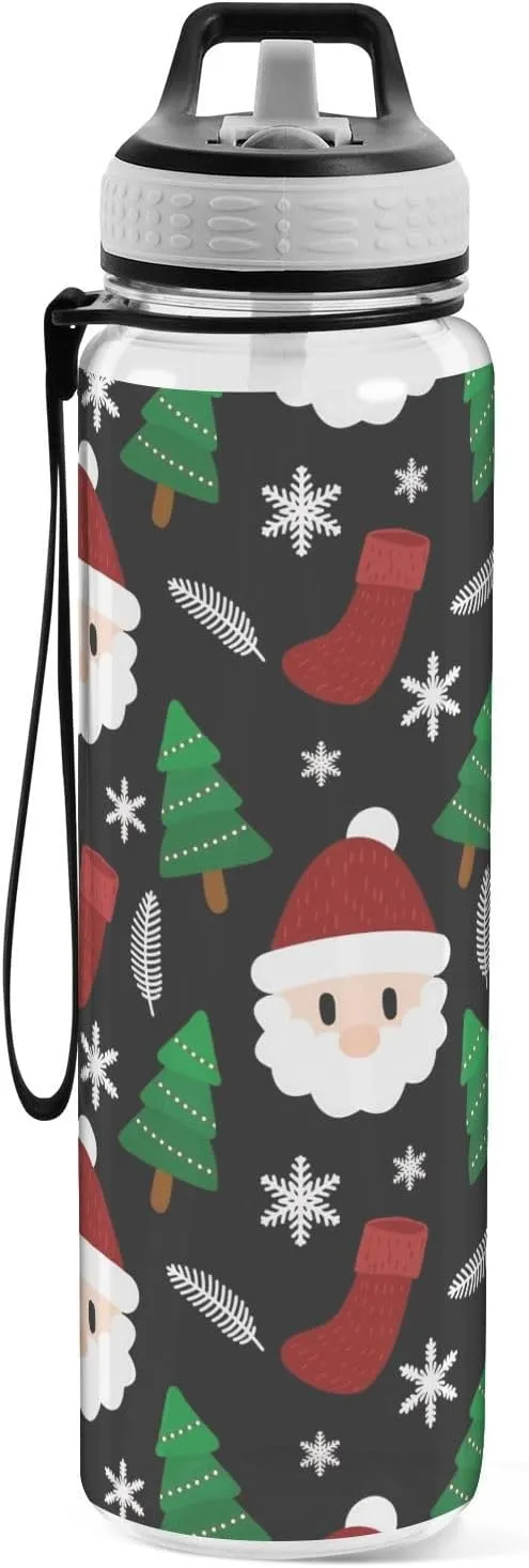 Joisal Christmas Design Cartoon 32 Oz Water Bottles with Straws Leakproof Circle Water Bottle for Sports, Cycling, Bike