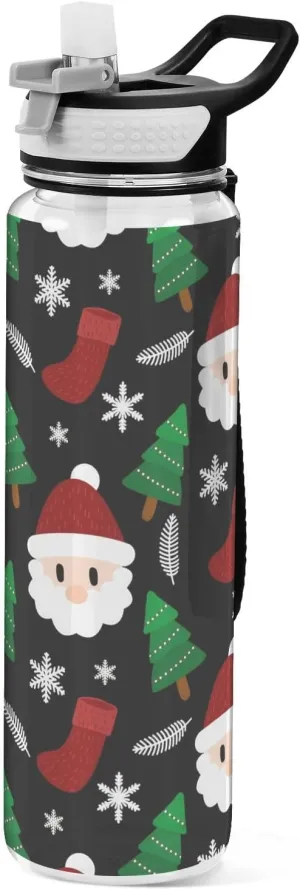 Joisal Christmas Design Cartoon 32 Oz Water Bottles with Straws Leakproof Circle Water Bottle for Sports, Cycling, Bike