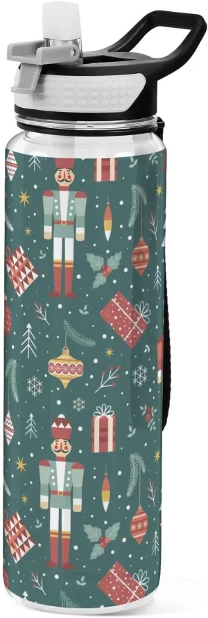 Joisal Christmas Soldier Nutcracker Snowflakes 32 Oz Water Bottles with Straws BPA-Free Bike Water Bottle