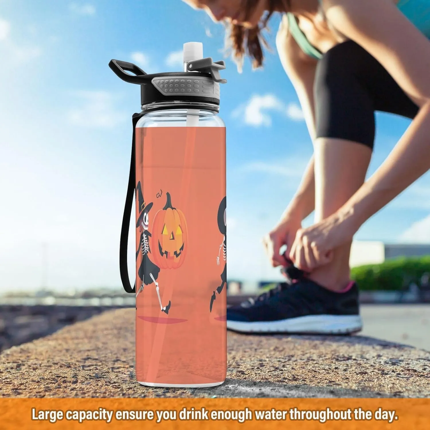 Joisal Cool Halloween Characters 32 Oz Water Bottles with Straws Leakproof Reusable Water Bottles for Sports, Cycling, Bike
