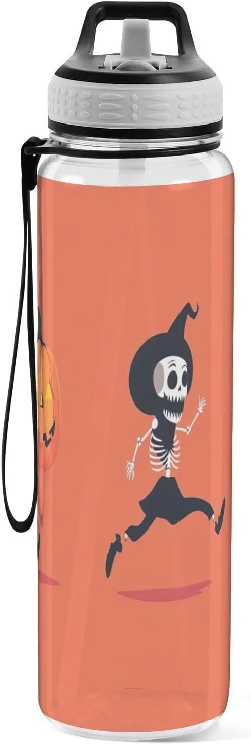 Joisal Cool Halloween Characters 32 Oz Water Bottles with Straws Leakproof Reusable Water Bottles for Sports, Cycling, Bike