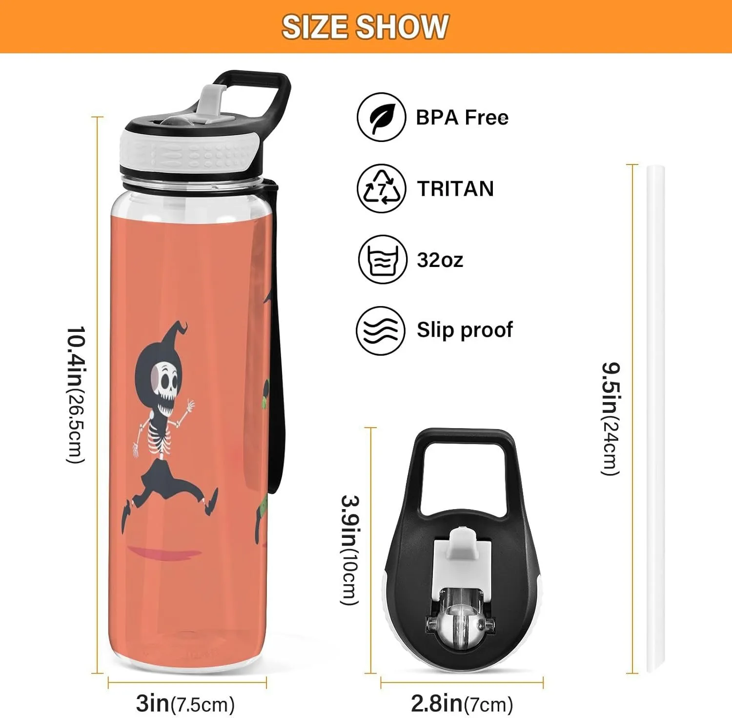 Joisal Cool Halloween Characters 32 Oz Water Bottles with Straws Leakproof Reusable Water Bottles for Sports, Cycling, Bike