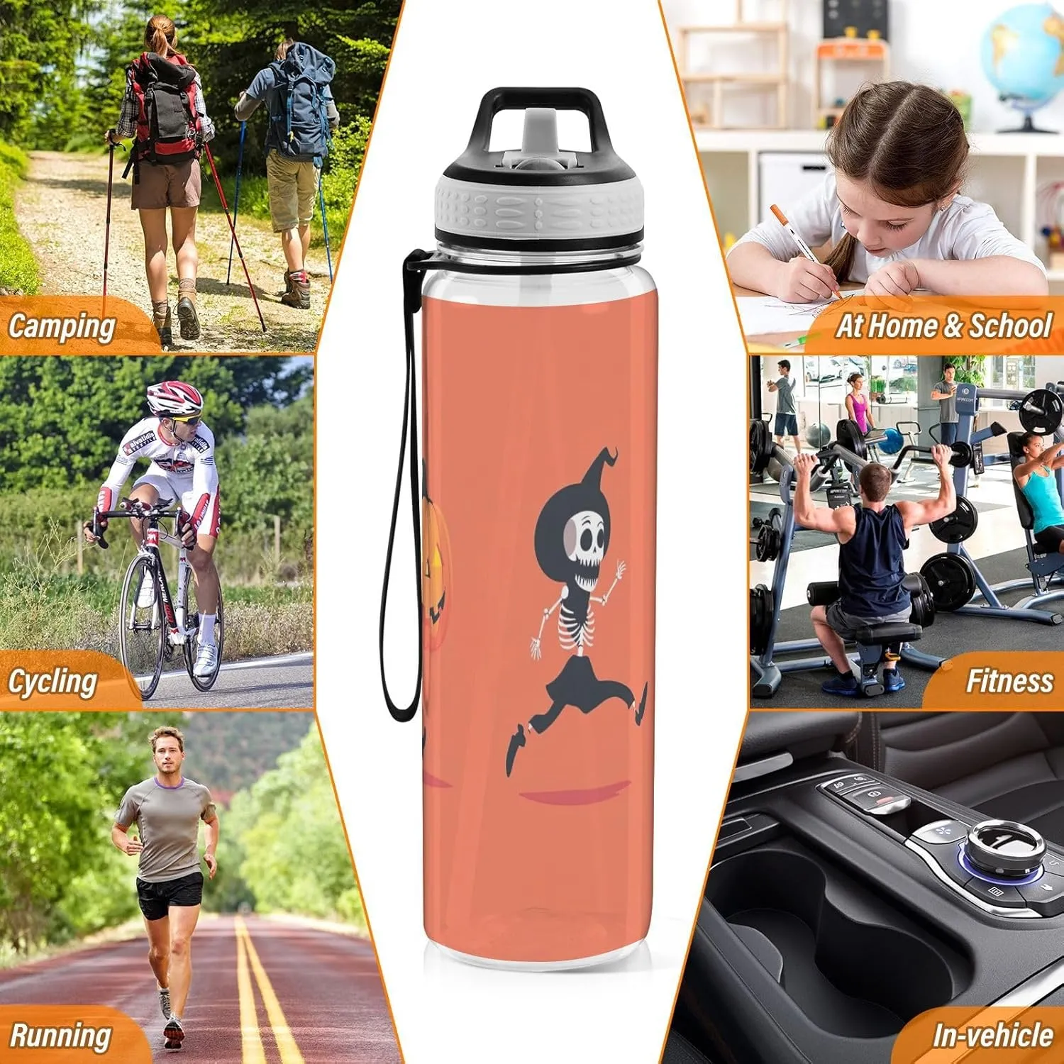 Joisal Cool Halloween Characters 32 Oz Water Bottles with Straws Leakproof Reusable Water Bottles for Sports, Cycling, Bike