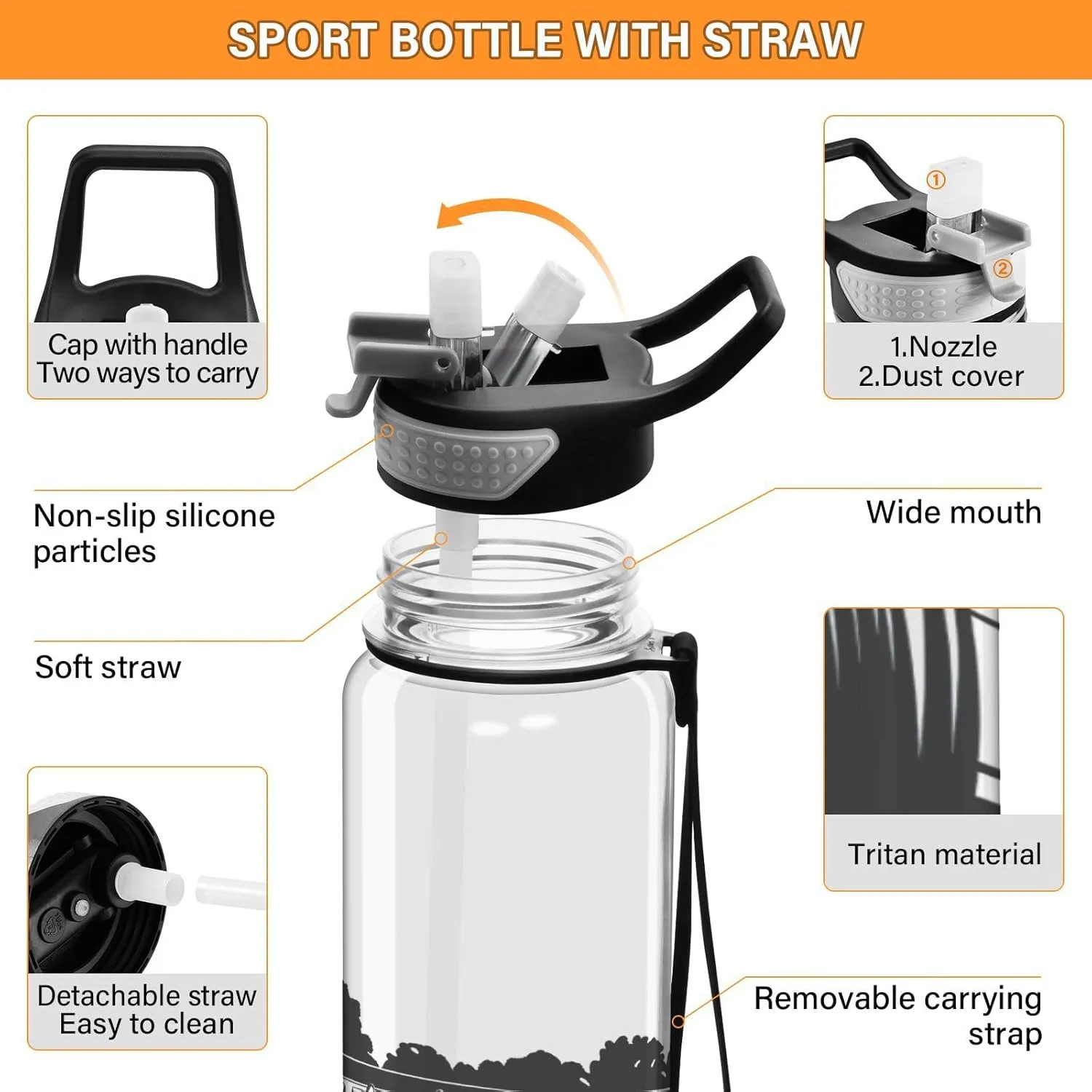 Joisal Cool Racing Car Black 32 Oz Straw Sports Water Bottle BPA-Free Reusable Water Bottles for Outdoor Sports
