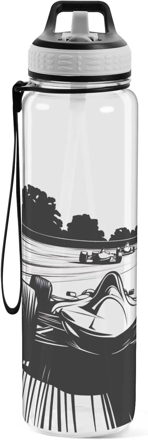 Joisal Cool Racing Car Black 32 Oz Straw Sports Water Bottle BPA-Free Reusable Water Bottles for Outdoor Sports