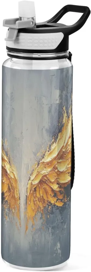 Joisal Golden Angel Wings 32 Oz Water Bottles with a Straw Leakproof Water Bottle Sports