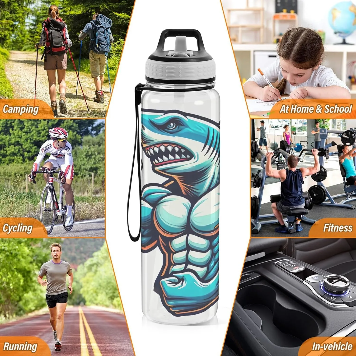 Joisal Muscle Shark Flex 32 Oz Water Bottle Lid with Straw BPA-Free Water Bottles Sports