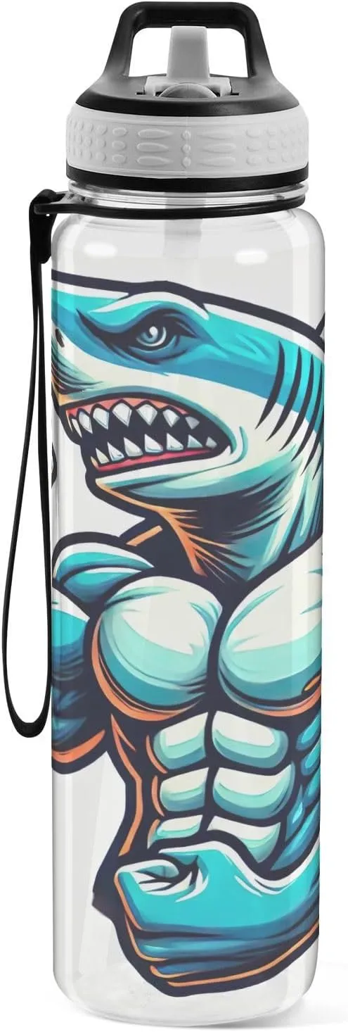 Joisal Muscle Shark Flex 32 Oz Water Bottle Lid with Straw BPA-Free Water Bottles Sports