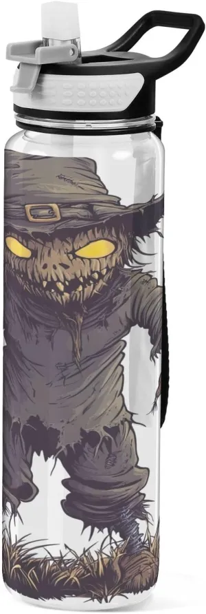 Joisal Scary Scarecrow Dark 32 Oz Water Bottle with Handle and Straw Leakproof Personalized Water Bottle for Outdoor Sports