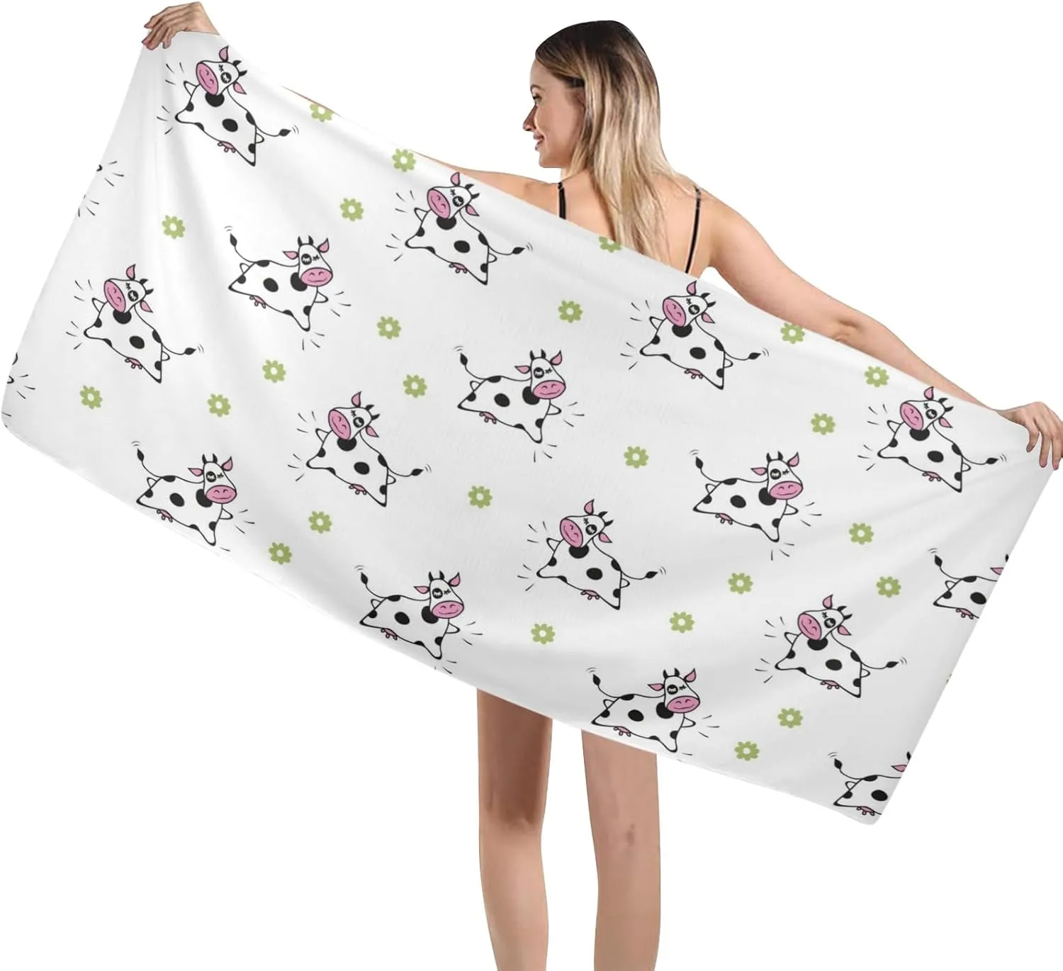 Jumping Happy Cow Beach Towel Thin Quick Dry Super Absorbent Oversized Lightweight Towels for Travel Sports Pool Swimming Bath Camping Yoga Towels 29x58inch