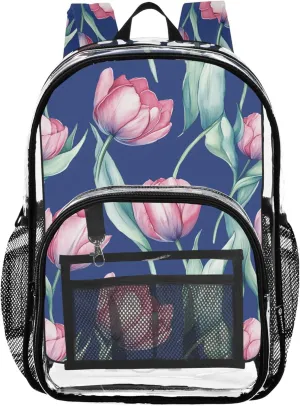 JUNZAN Beauty Tulips Royal Blue Mini Backpack for Boys See Through Student Book Bags Elementary