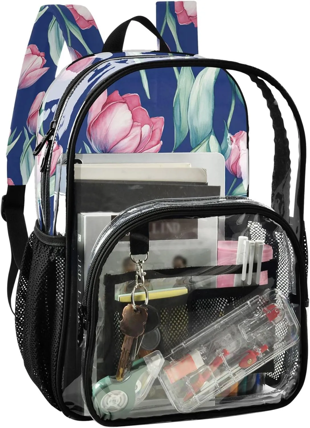 JUNZAN Beauty Tulips Royal Blue Mini Backpack for Boys See Through Student Book Bags Elementary