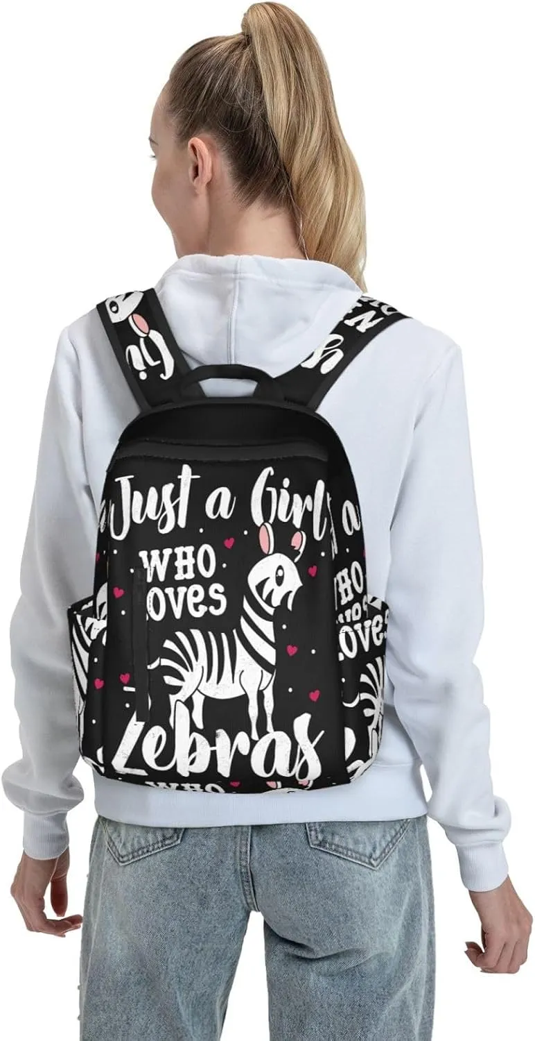Just A Women who Loves Zebra Travel Laptop Backpack Casual Backpacks Double Shoulder Daypack Notebook Rucksack Work Bags Sports Bag for Gym Hiking Camping Beach