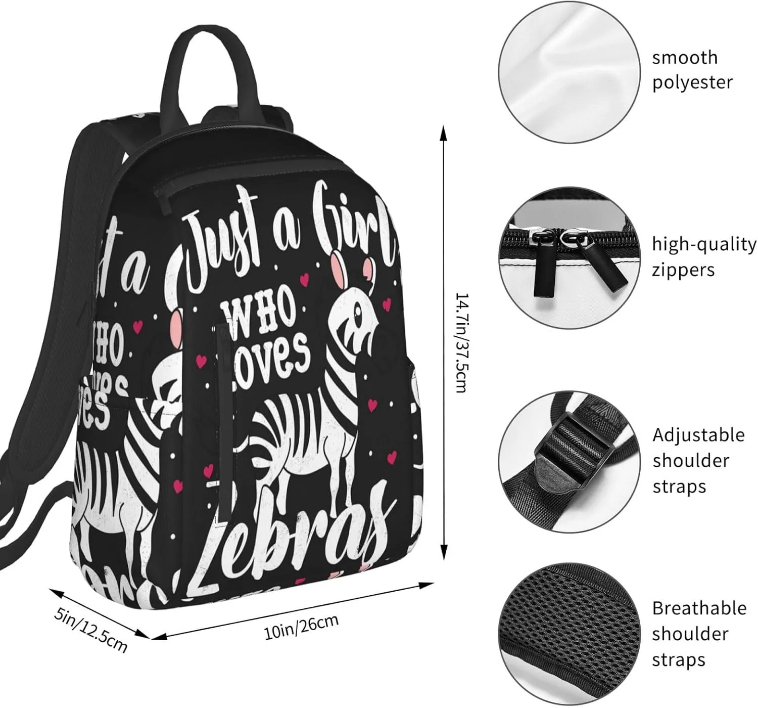 Just A Women who Loves Zebra Travel Laptop Backpack Casual Backpacks Double Shoulder Daypack Notebook Rucksack Work Bags Sports Bag for Gym Hiking Camping Beach