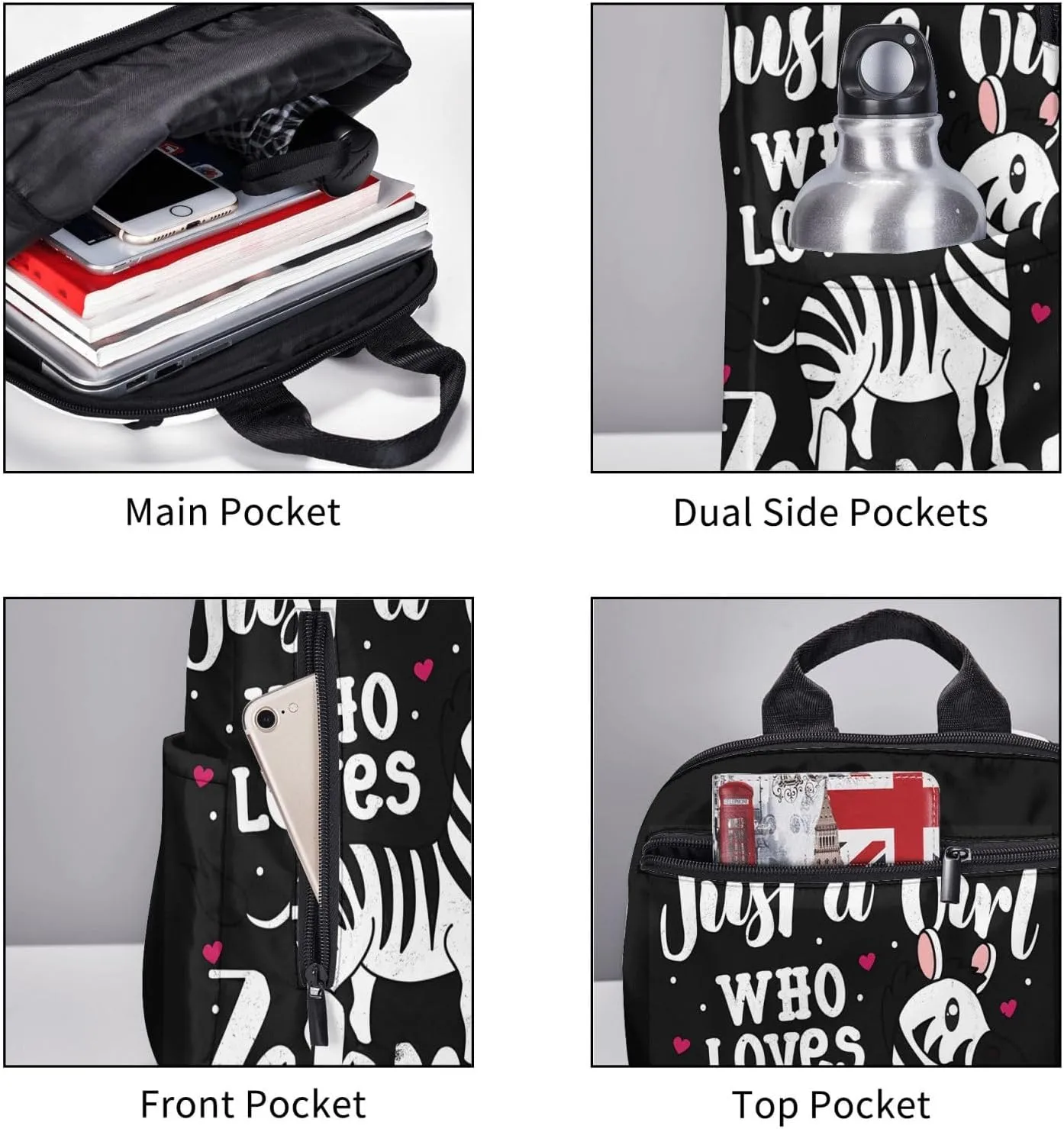 Just A Women who Loves Zebra Travel Laptop Backpack Casual Backpacks Double Shoulder Daypack Notebook Rucksack Work Bags Sports Bag for Gym Hiking Camping Beach