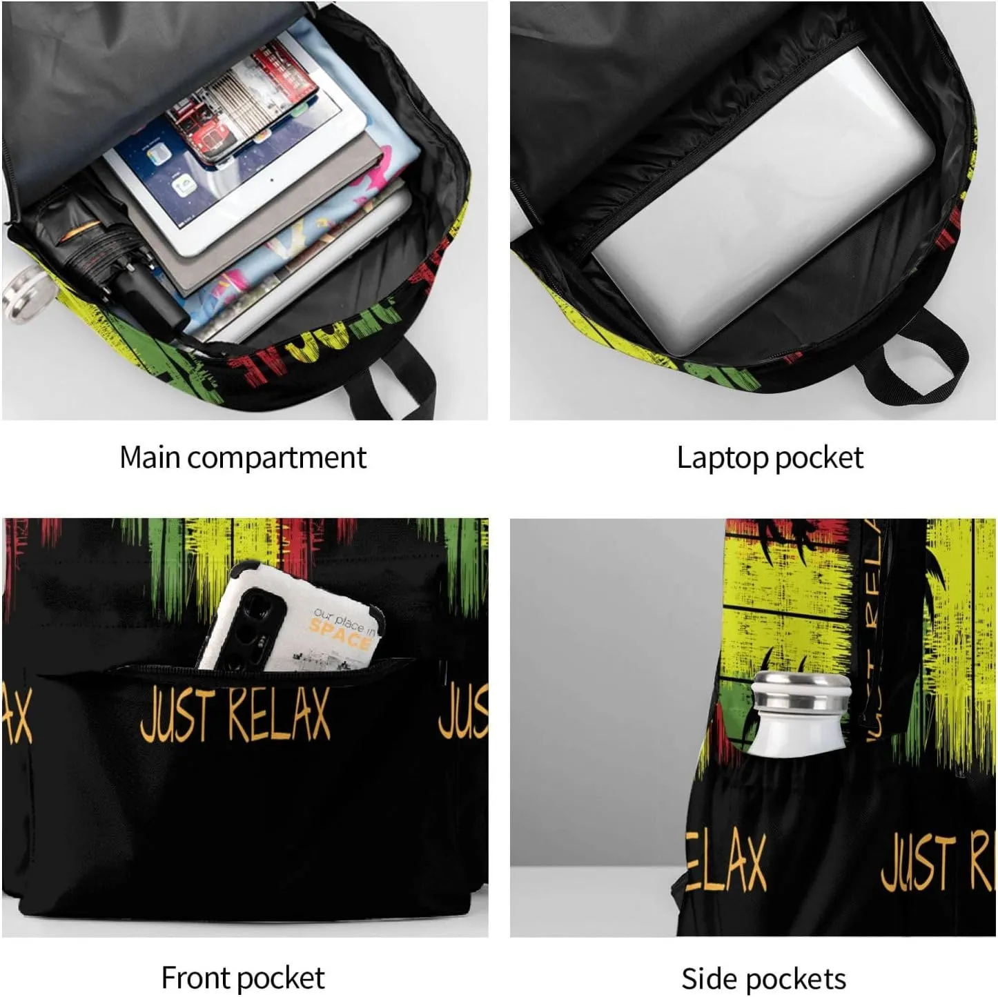 Just Relax Reggae Casual Backpacks Large Travel Backpack Laptop Rucksack Sports Daypack Adjustable Strap Bag for Camping Hiking
