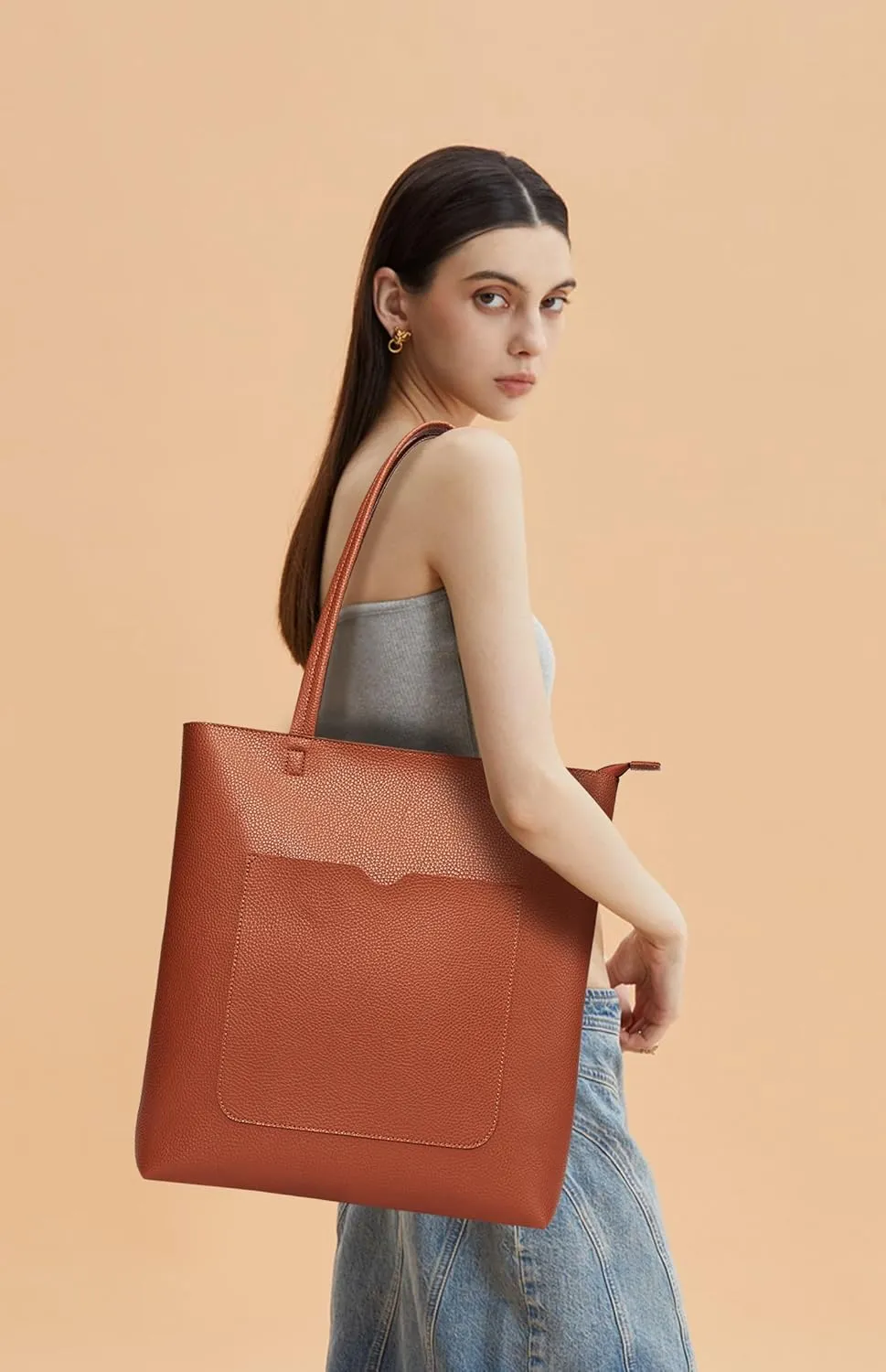 KALIDI Tote Bag Women Shoulder Bag Soft Vegan Leather Purse with Zipper Large Casual Handbags for 17'' Laptop Work Travel